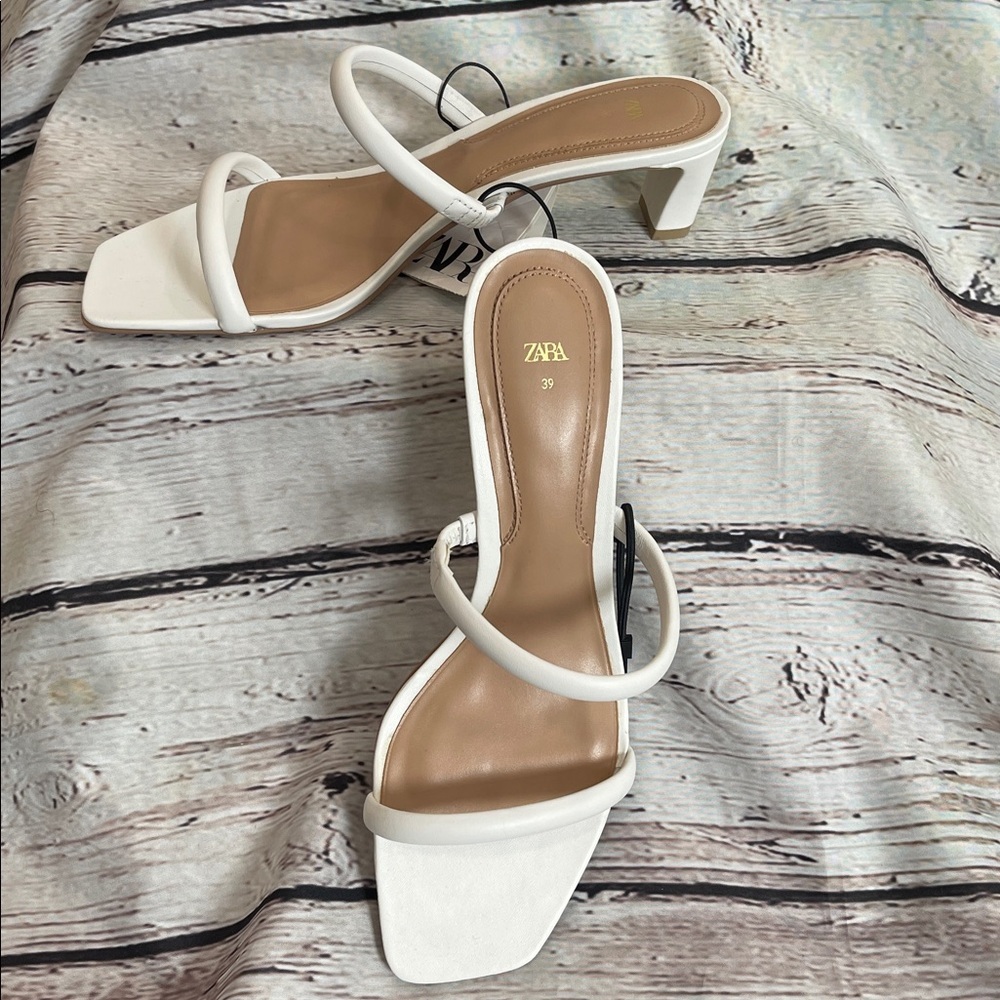 Zara White Heeled Sandals 39/9